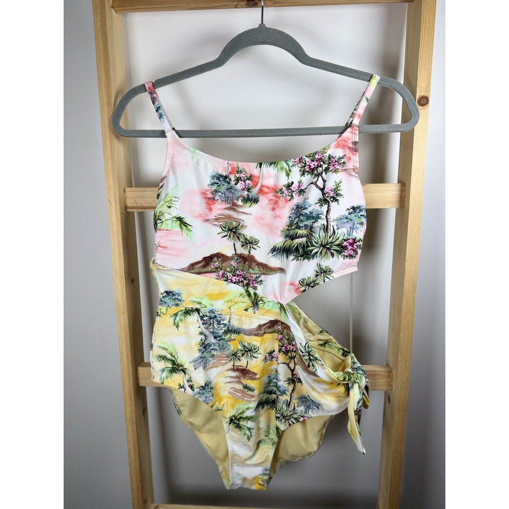 Sandflower Women's Cut Out One Piece Swim Suit Bathing Suit Size L Retro Beach